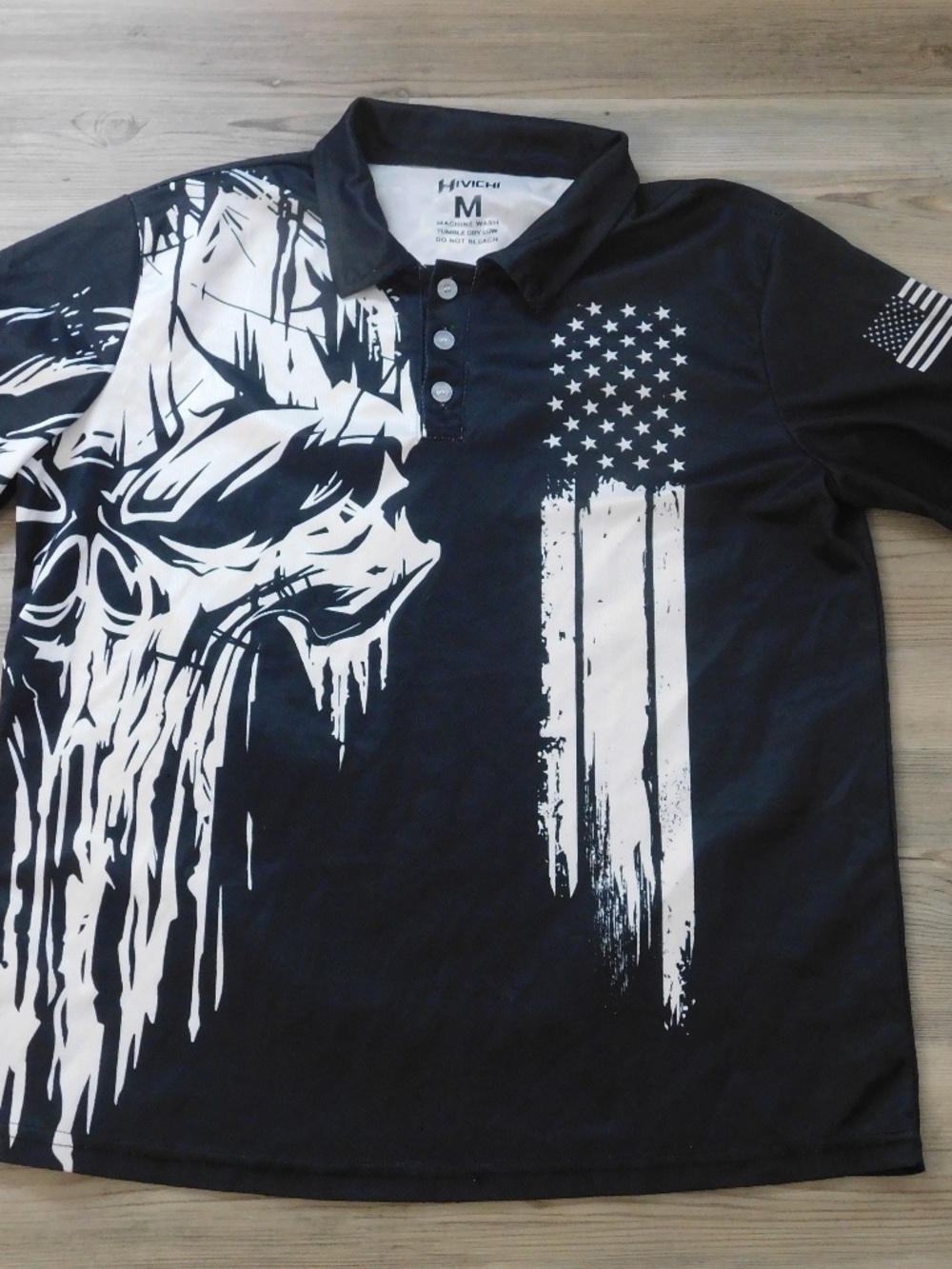 Hivichi Golf Shirt skull and Patriotic Theme Mens sz M